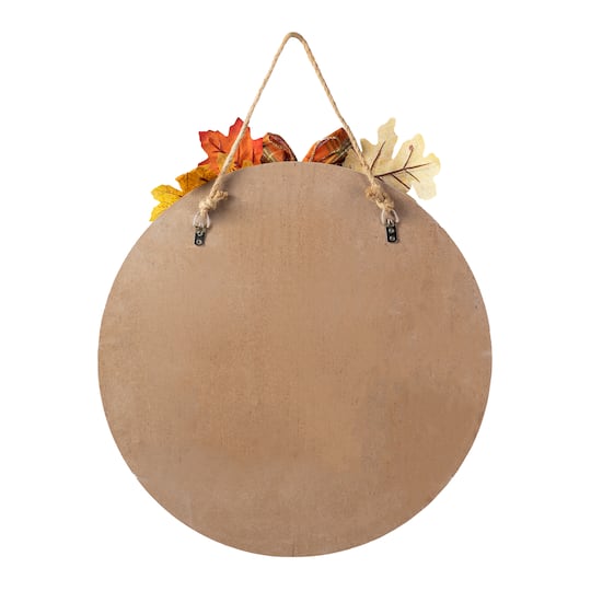 Glitzhome® 15" Fall Wood Round Word Sign Door Hanger